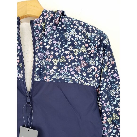 Eddie Bauer Reversible Windy Ridge Hooded Blue Floral Rain Windbreaker Jacket M - Picture 5 of 6